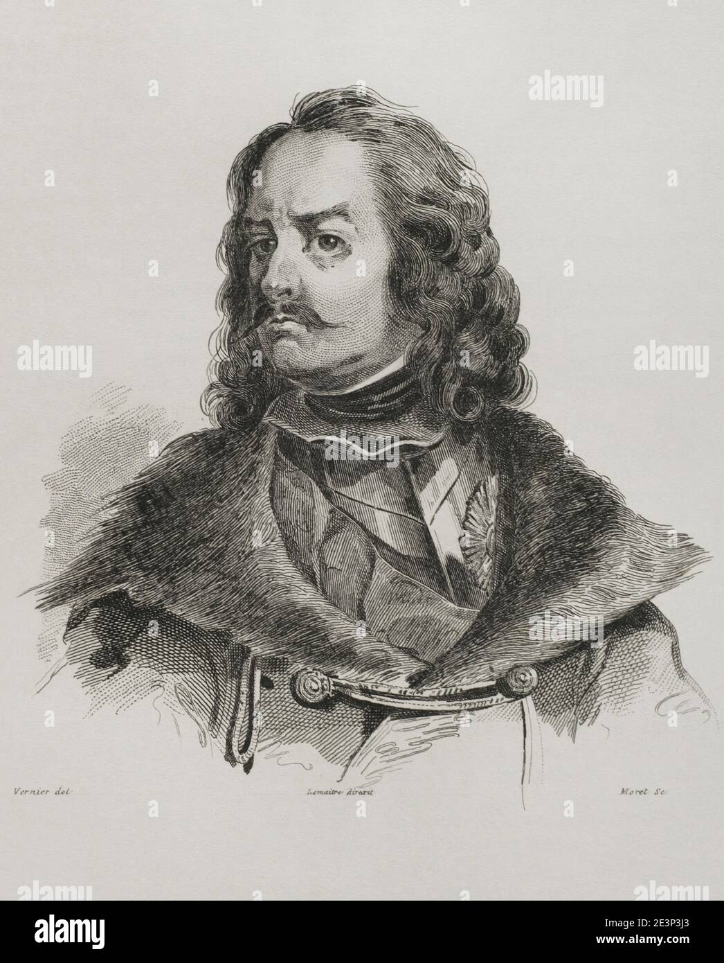 Pierre I, sous le nom de Pierre le Grand, russe en entier Pyotr Alekseyevich (1672-1725). Tsar et empereur d'al les Russas. Potrait. Gravure par Lemaitre, Vernier et Moret. Histoire de la Russie par Jean Marie Chopin (1796-1870). Panorama Universal, édition espagnole, 1839. Banque D'Images