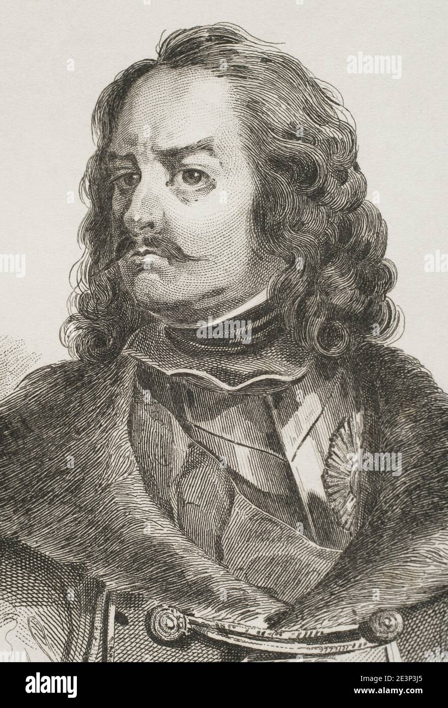 Pierre I, sous le nom de Pierre le Grand, russe en entier Pyotr Alekseyevich (1672-1725). Tsar et empereur d'al les Russas. Potrait, détail. Gravure par Lemaitre, Vernier et Moret. Histoire de la Russie par Jean Marie Chopin (1796-1870). Panorama Universal, édition espagnole, 1839. Banque D'Images