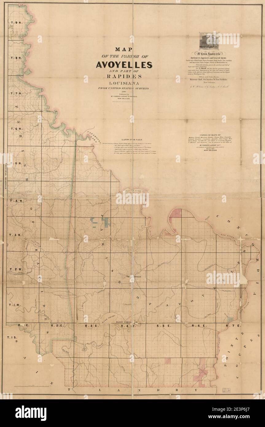 Carte de la paroisse d'Avoyelles et d'une partie de rapides, Louisiane - de l'enquête des États-Unis. Banque D'Images