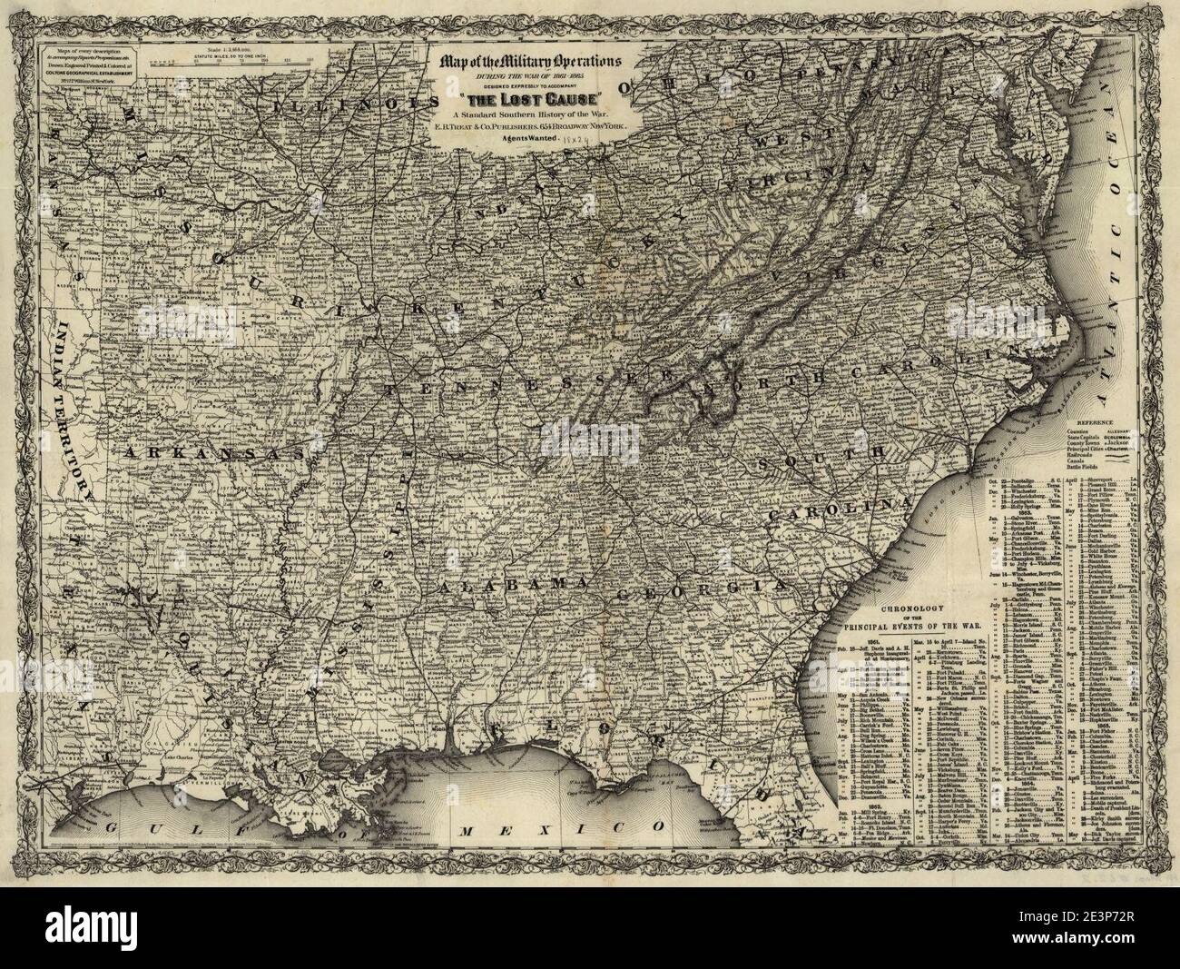 Carte des opérations militaires pendant la guerre de 1861-1865 conçue expressément pour accompagner ''la cause perdue'', une histoire typique du sud de la guerre. Banque D'Images