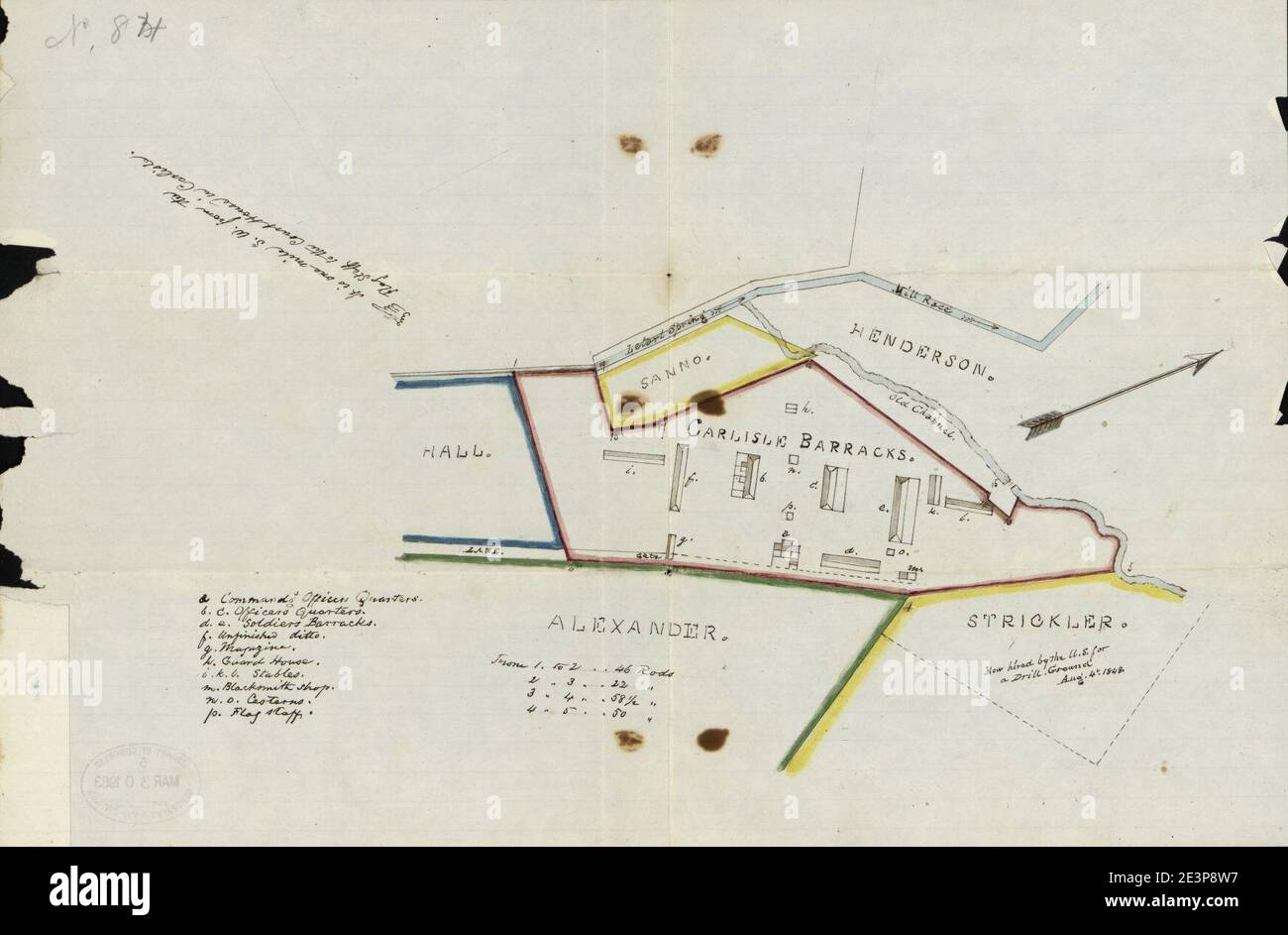 Carte des casernes de Carlisle, Carlisle, Pennsylvanie. Banque D'Images