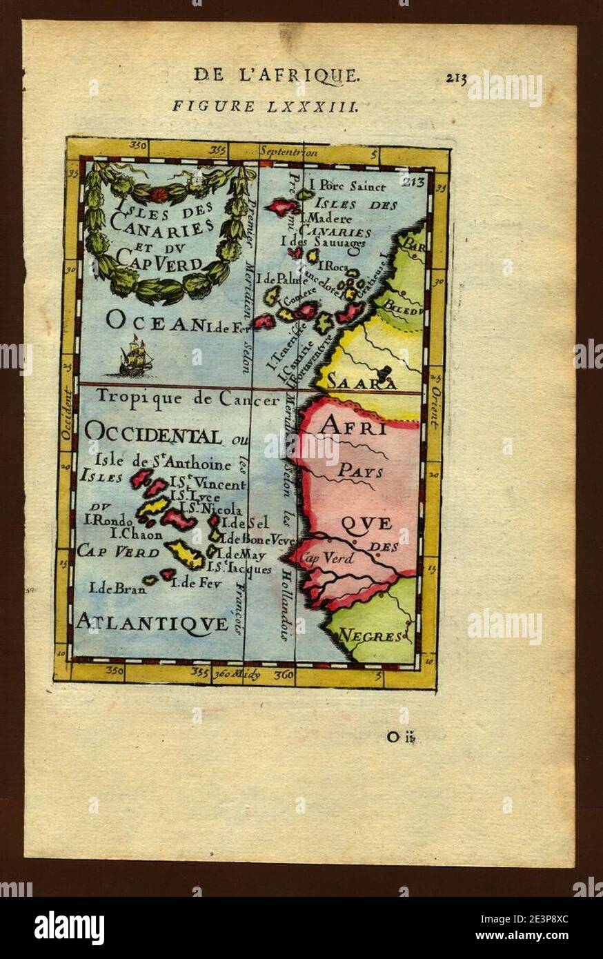 Carte des îles Canaries et du Cap-Vert, 1683. Banque D'Images