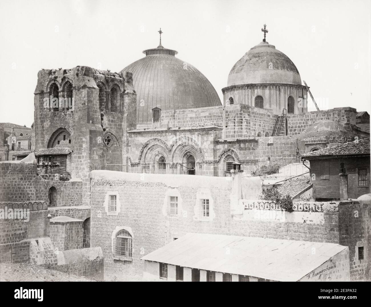 Photographie ancienne du XIXe siècle : église du Saint-Sépulcre, Jérusalem, Israël moderne. William Hammerschmidt, années 1860. Banque D'Images