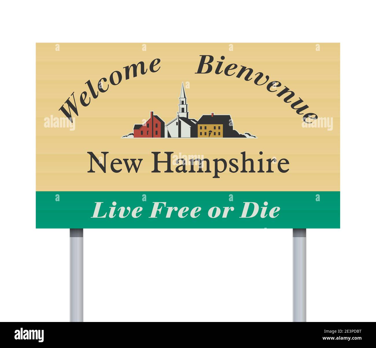 Illustration vectorielle du panneau Bienvenue au New Hampshire sur les poteaux métalliques Illustration de Vecteur