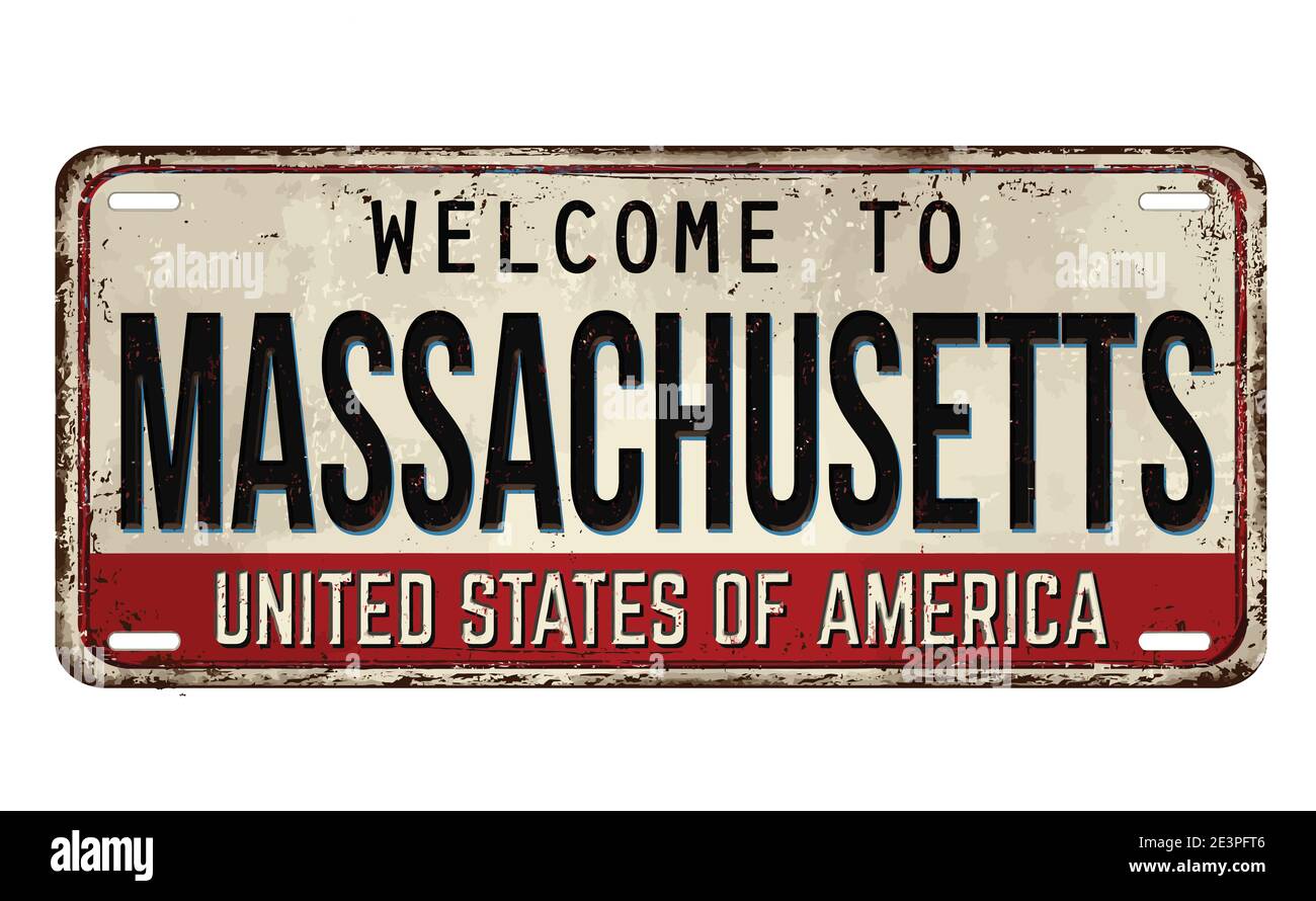 Bienvenue dans le Massachusetts plaque de métal rouillé d'époque sur fond blanc, illustration vectorielle Illustration de Vecteur