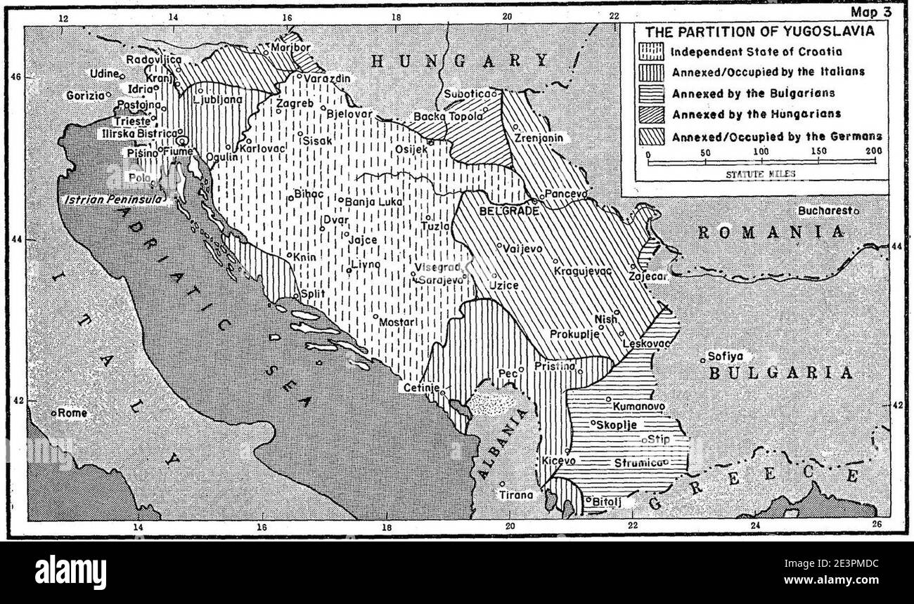 Carte de la partition de la Yougoslavie. Banque D'Images