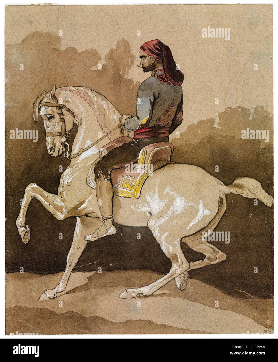 Horace Vernet, arabe à cheval, dessin, 1800-1863 Banque D'Images