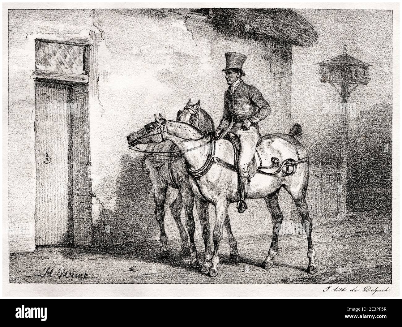 Horace Vernet, British postal Horses (chevaux de poste anglais), impression lithographique, 1823 Banque D'Images