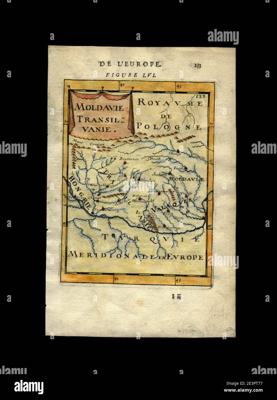 Carte de la Moldavie et de la Transylvanie, 1683. Banque D'Images