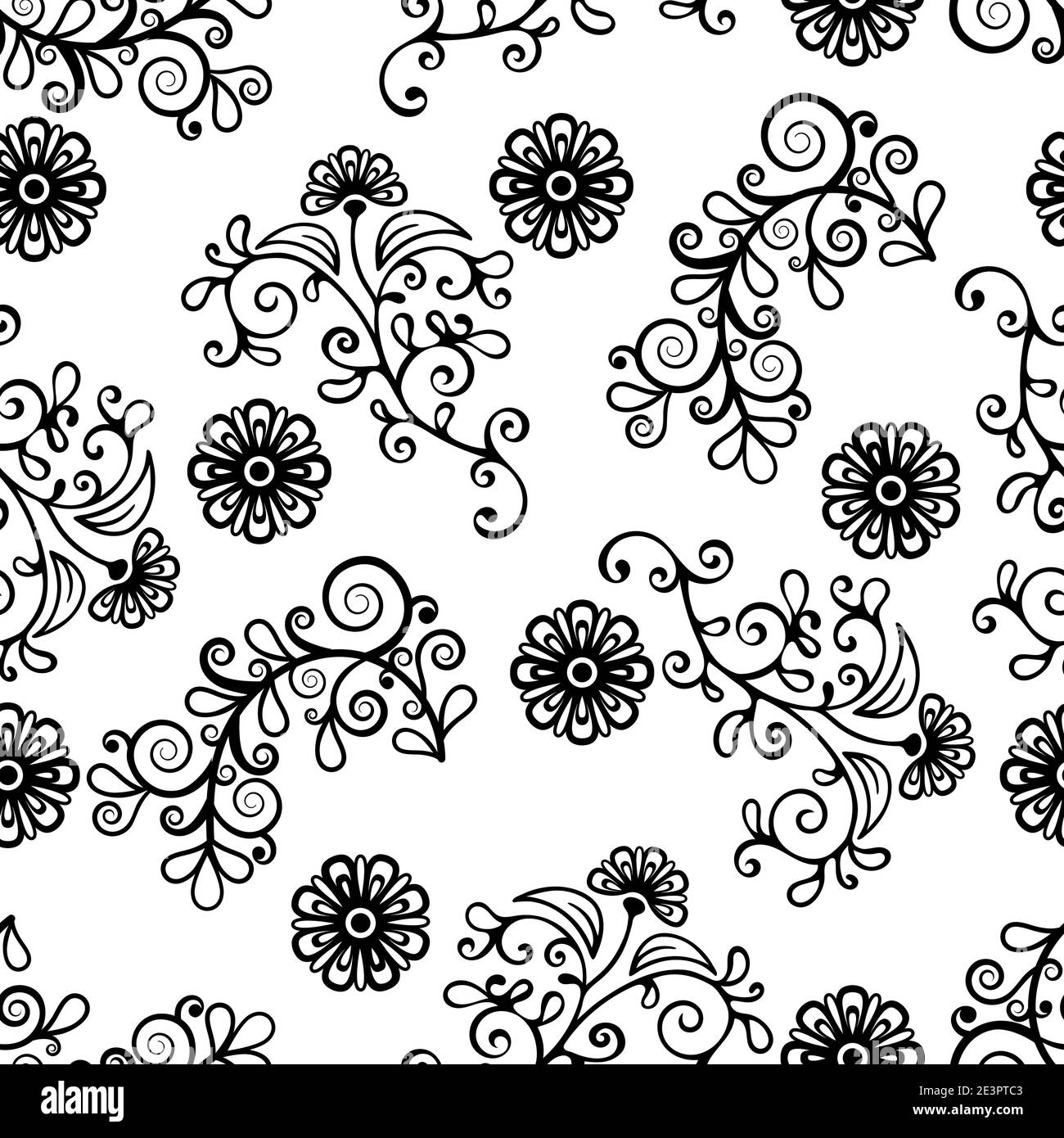 Motif fleuri sans couture, dessin noir et blanc, fleurs monochromes, arrière-plan couleur. Jolie fleur, tige fleurie avec feuilles et boucles. Pour Illustration de Vecteur Motif fleuri sans couture, dessin noir et blanc, fleurs monochromes, arrière-plan couleur. Jolie fleur, tige fleurie avec feuilles et boucles. Pour Illustration de Vecteur