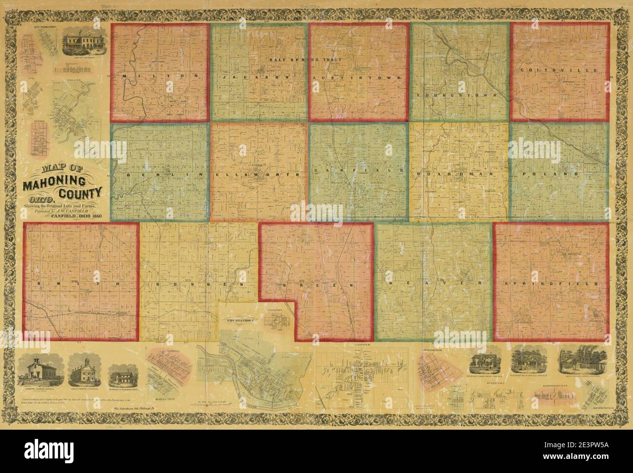 Carte du comté de Mahoning, Ohio - montrant les lots et la ferme d'origine Banque D'Images