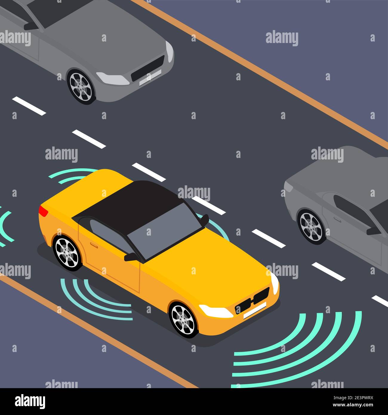 Capteur d'entraînement d'icône de voiture autonome. Véhicule autonome numérique auto auto autoconducteur vecteur système intelligent Illustration de Vecteur