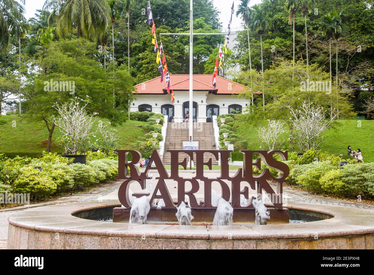 Le Raffles Garden à fort Canning Park Singapour. Il porte le nom de Sir Stamford Raffles, fondateur de la Singapour moderne. Banque D'Images