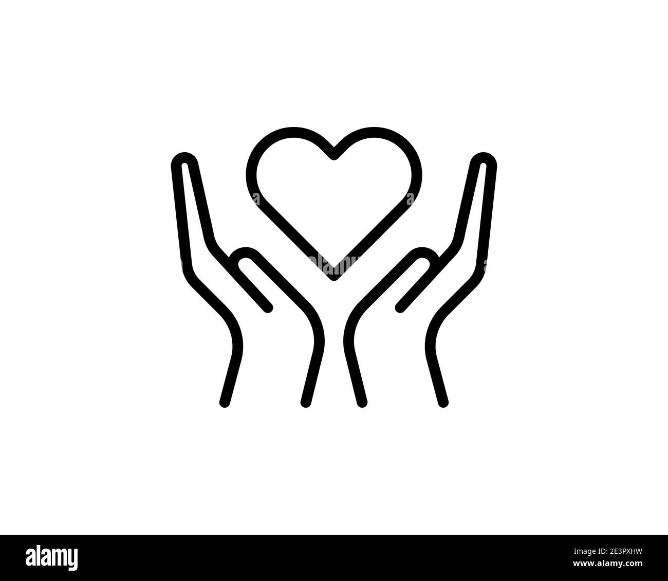 Icône de ligne de symbole coeur en mains. Modèle de logo pour les organismes de bienfaisance et de don, les organismes bénévoles et sans but lucratif. Illustration vectorielle isolée sur blanc. Illustration de Vecteur