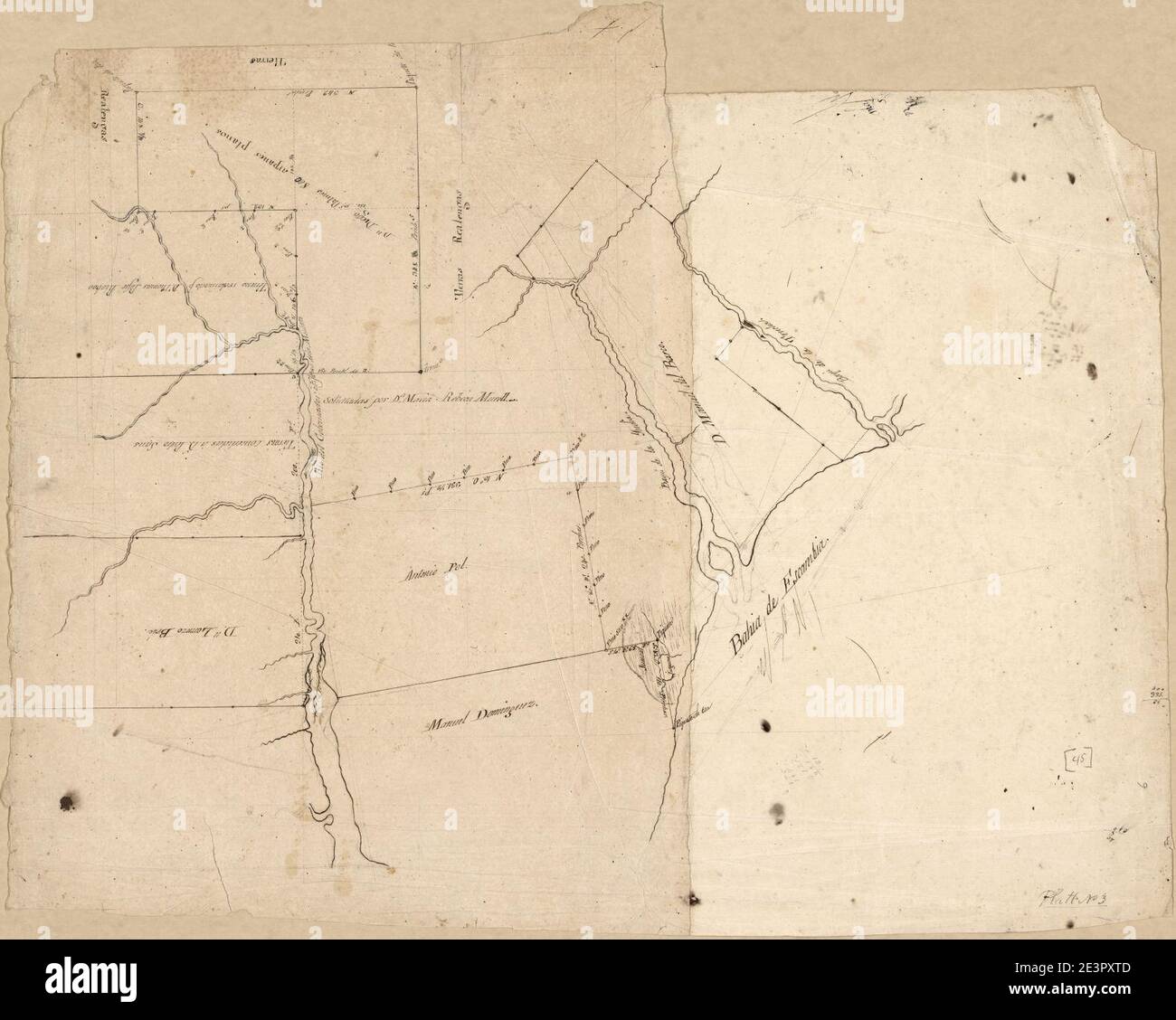 Carte des propriétaires fonciers entre la baie d'Escambia et la rivière Governor ou Mulata. Banque D'Images