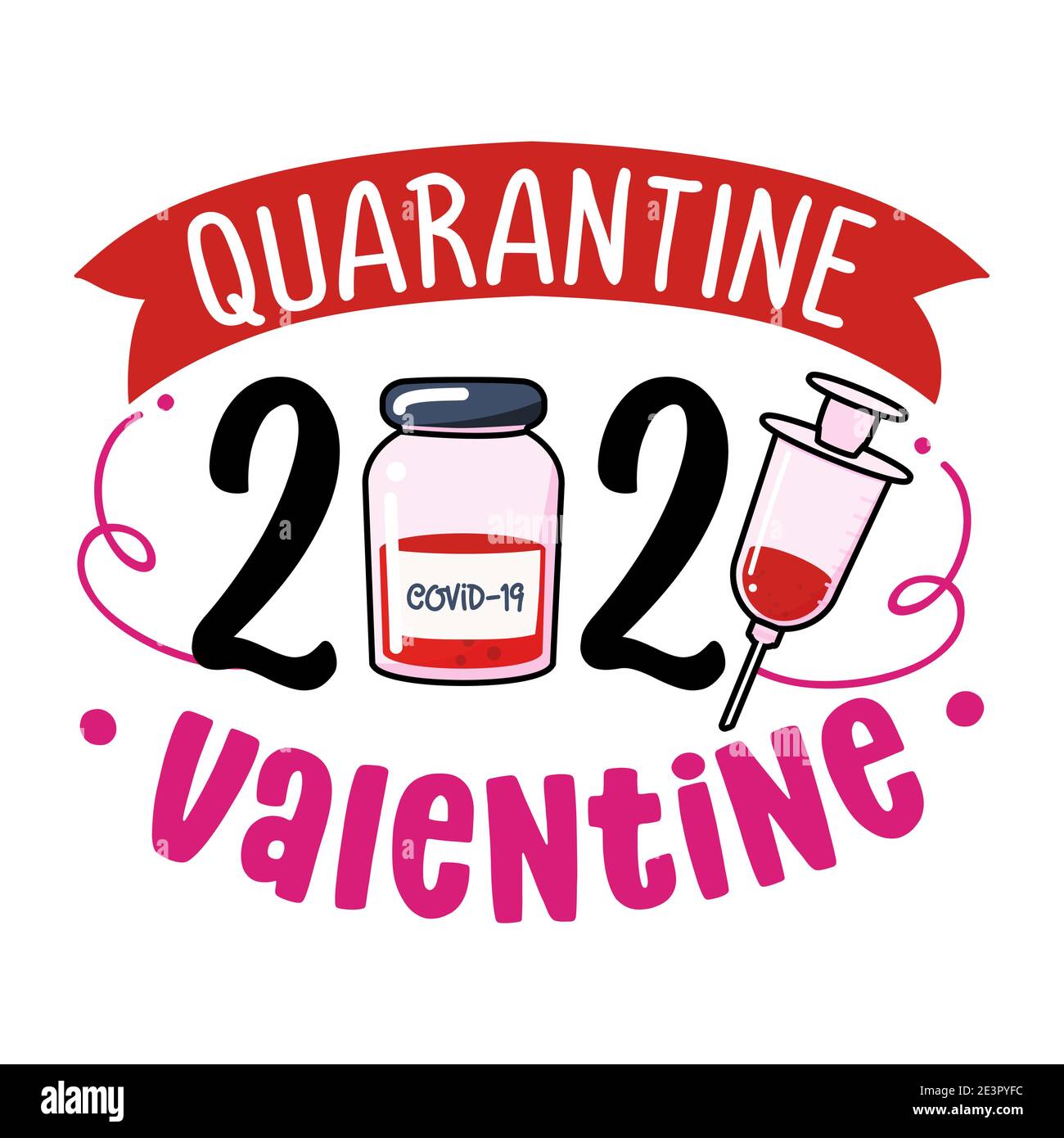 Quarantaine de la Saint-Valentin 2021 (serez-vous ma Saint-Valentin?) - expression de lettrage de sensibilisation. Affiche de distance sociale avec texte pour la mise en quarantaine automatique. lette manuelle Illustration de Vecteur