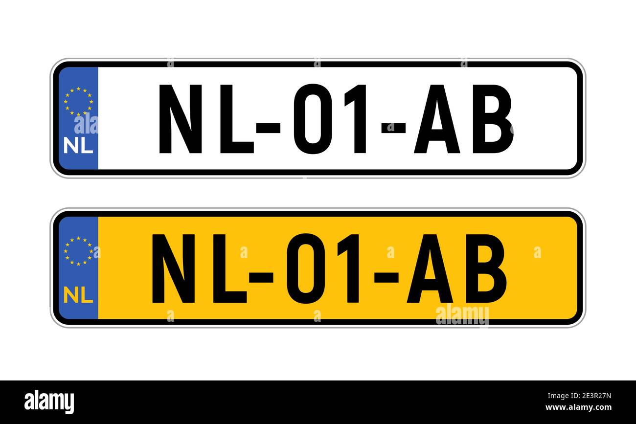 Plaque d'immatriculation néerlandaise. Numéro de la plaque auto de la  voiture européenne aux pays-Bas Image Vectorielle Stock - Alamy