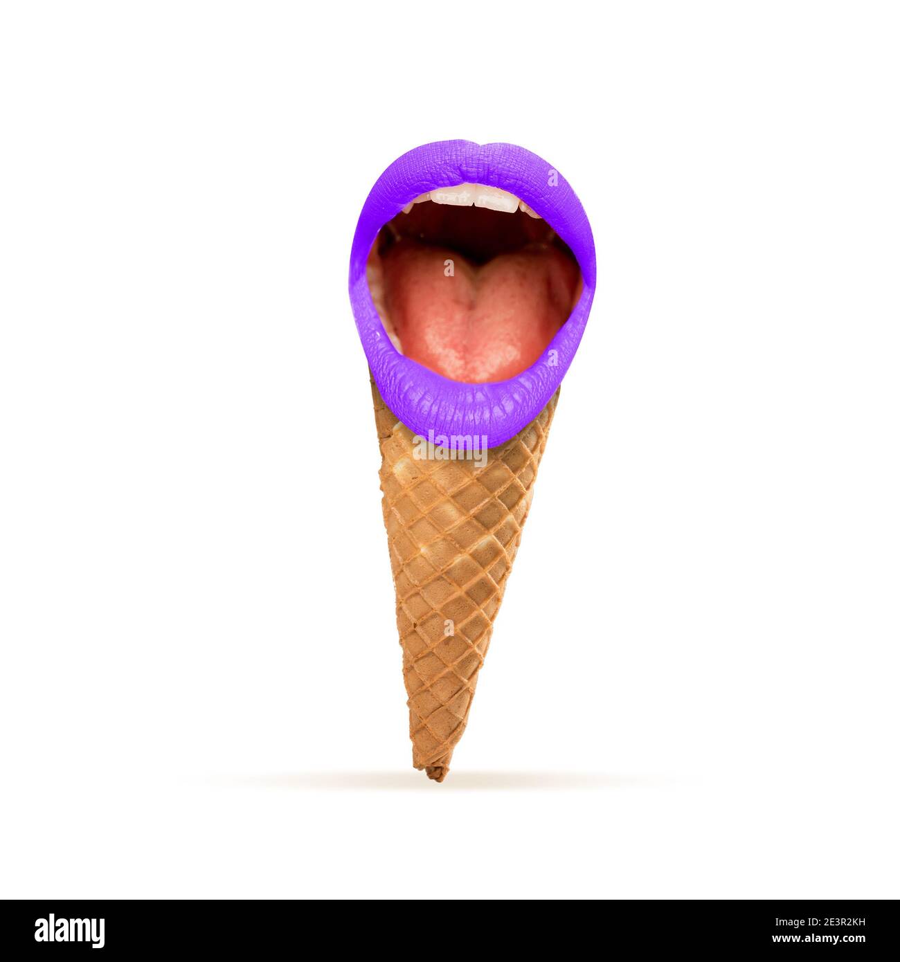 Ouvrez la bouche femelle comme garniture de crème glacée. Collage d'art contemporain. Banque D'Images