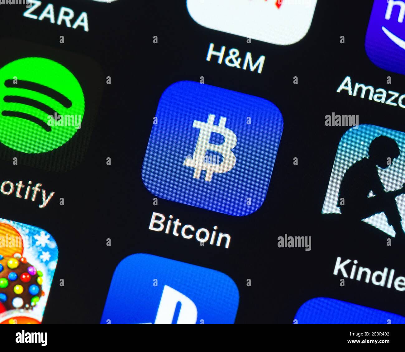 Icône de l'application Bitcoin Wallet sur l'écran de l'iPhone d'Apple. Bitcoin Wallet est une application de trading de crypto-monnaie. Banque D'Images