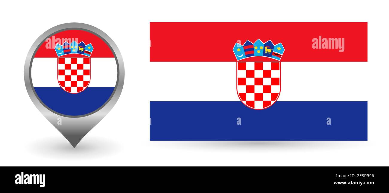 Drapeau vectoriel Croatie. Point d'emplacement avec drapeau Croatie à l'intérieur. Symbole de couleur isolé sur fond blanc. Illustration de Vecteur