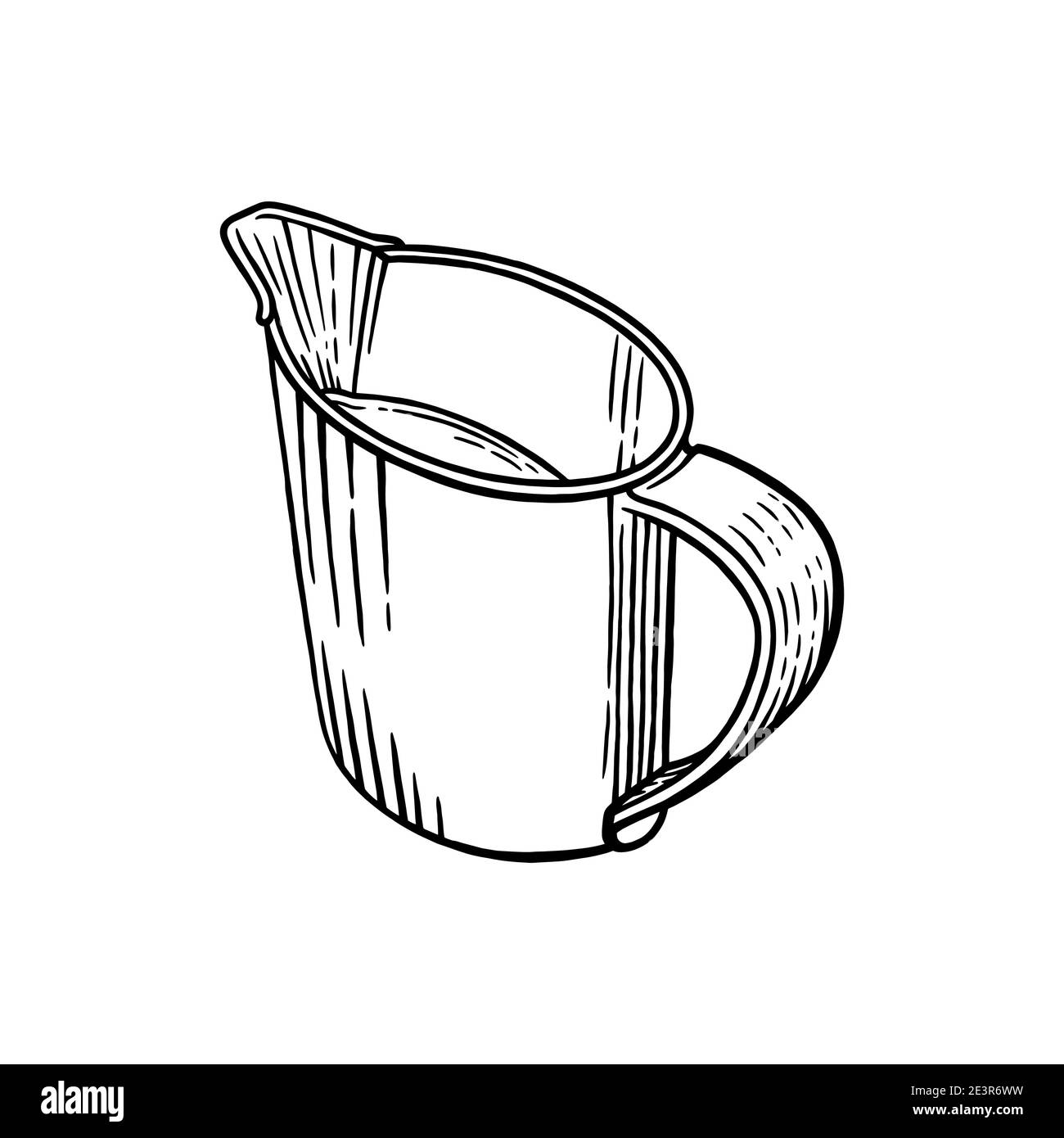 Dessin du crémier à café isolé sur fond blanc. Illustration gravée du crémier avec du lait. Illustration vectorielle noir et blanc Illustration de Vecteur