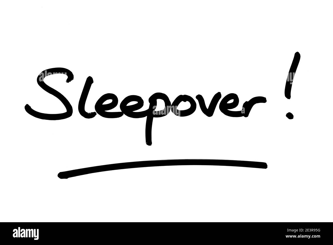 Le mot Sleepover! manuscrit sur fond blanc. Banque D'Images Le mot Sleepover! manuscrit sur fond blanc. Banque D'Images