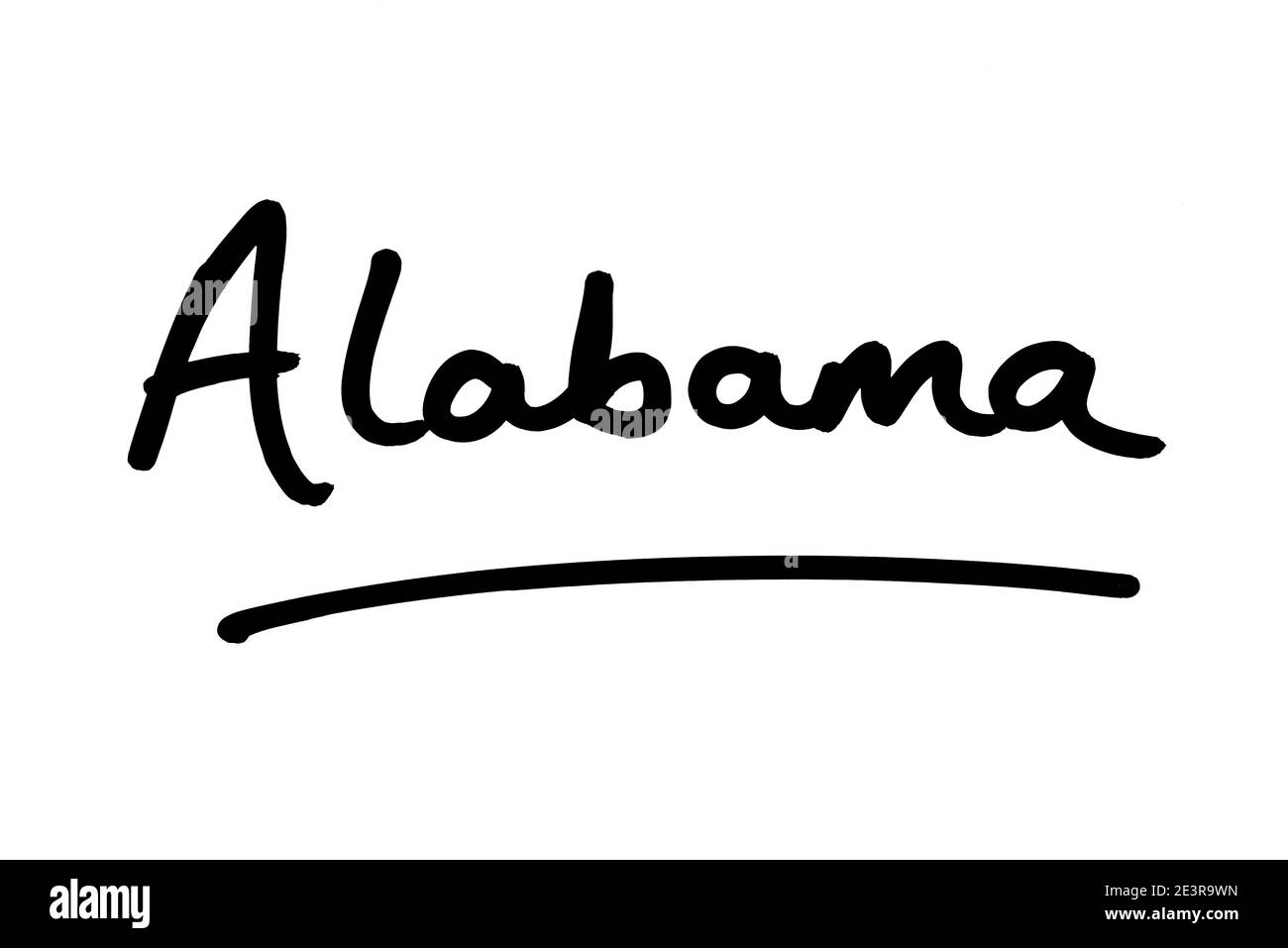 Alabama - un état aux États-Unis d'Amérique, manuscrit sur fond blanc. Banque D'Images