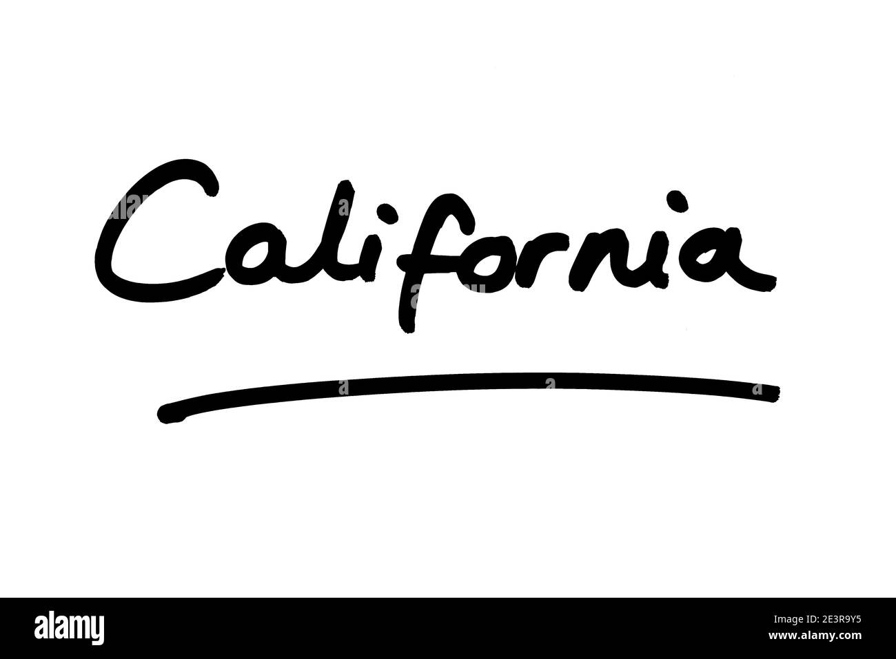 Californie - un état aux États-Unis d'Amérique, manuscrit sur fond blanc. Banque D'Images