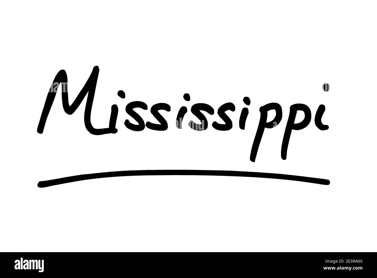 Mississippi - un état aux États-Unis d'Amérique, manuscrit sur fond blanc. Banque D'Images