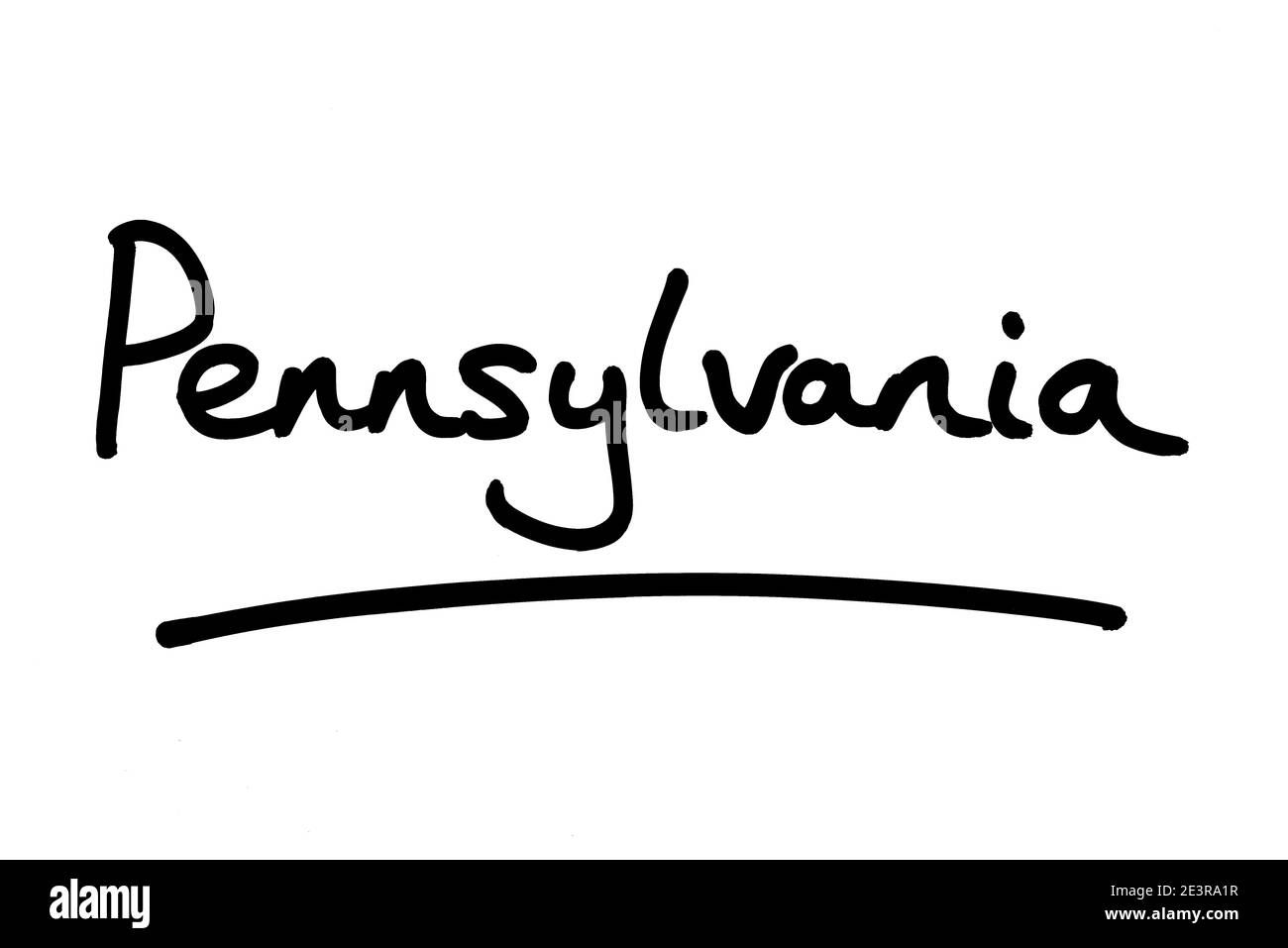 Pennsylvanie - un état aux États-Unis d'Amérique, manuscrit sur fond blanc. Banque D'Images
