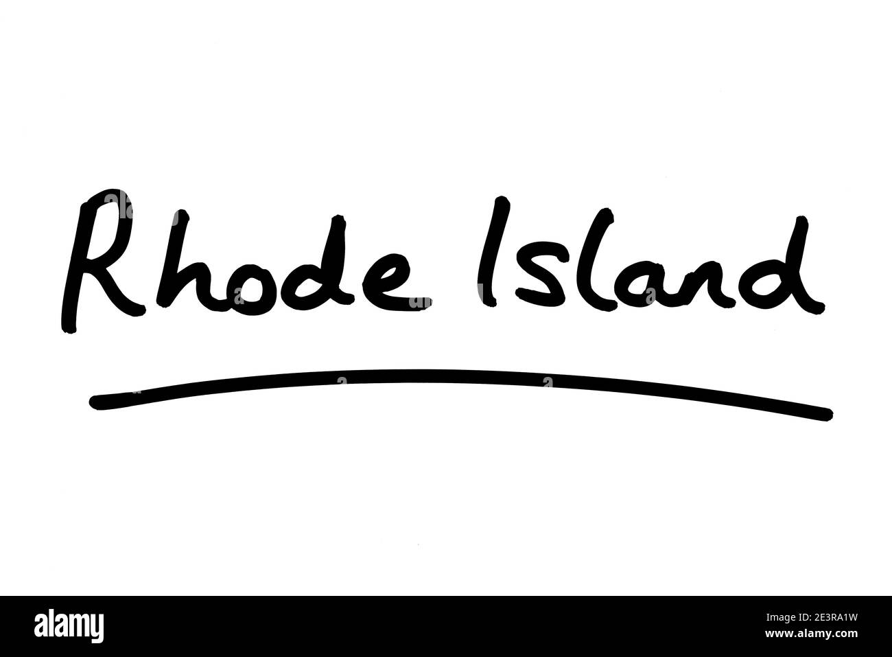 Rhode Island - un état aux États-Unis d'Amérique, manuscrit sur fond blanc. Banque D'Images