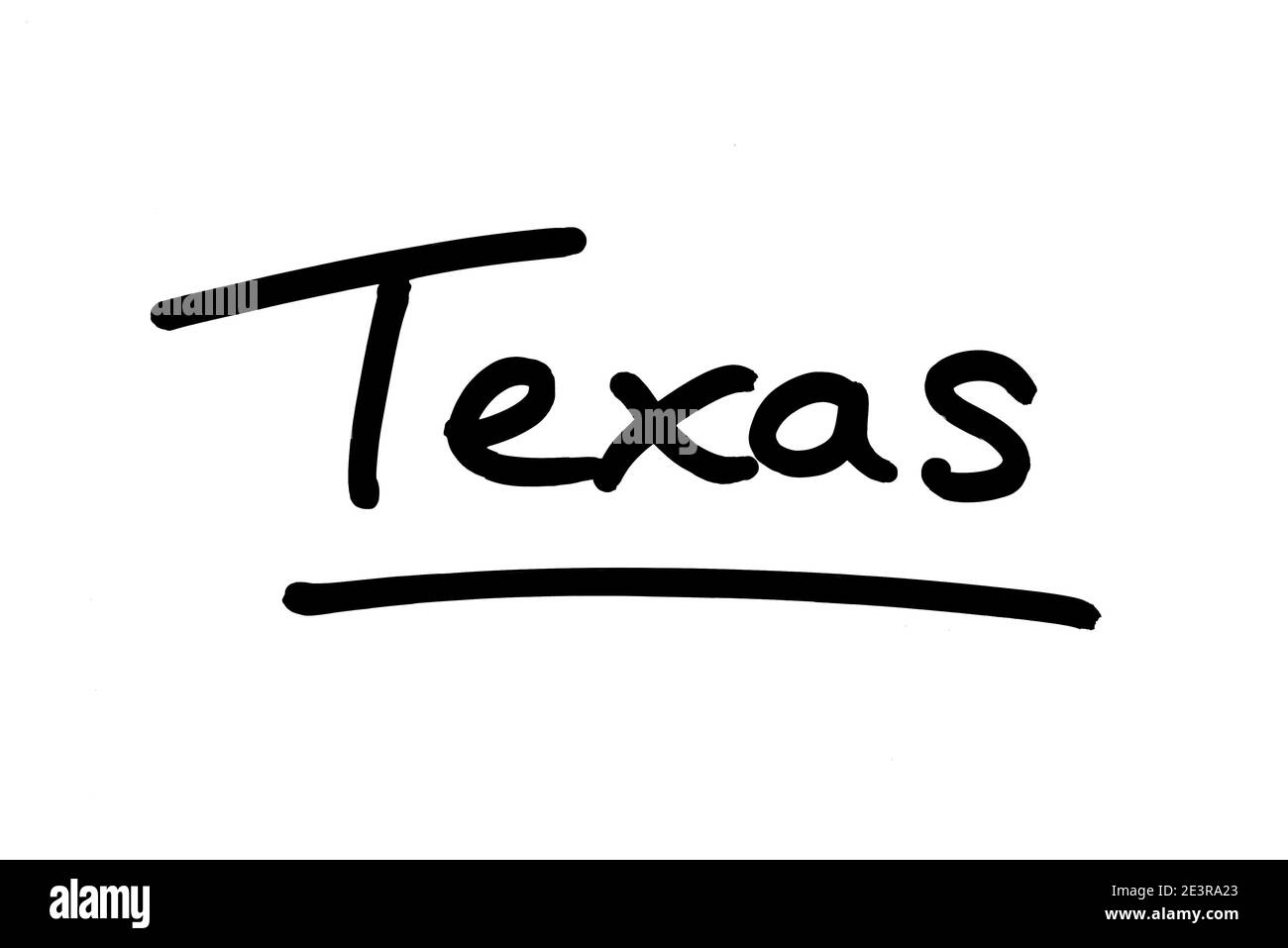 Texas - un état aux États-Unis d'Amérique, manuscrit sur fond blanc. Banque D'Images