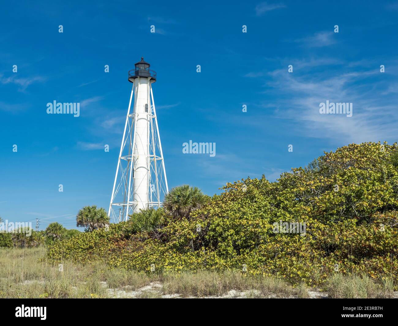 Historique Gasparilla Island lumière ou portée de lumière dans le parc national de Gasparilla Island sur le golfe du Mexique dans le sud-ouest de la Floride aux États-Unis Banque D'Images