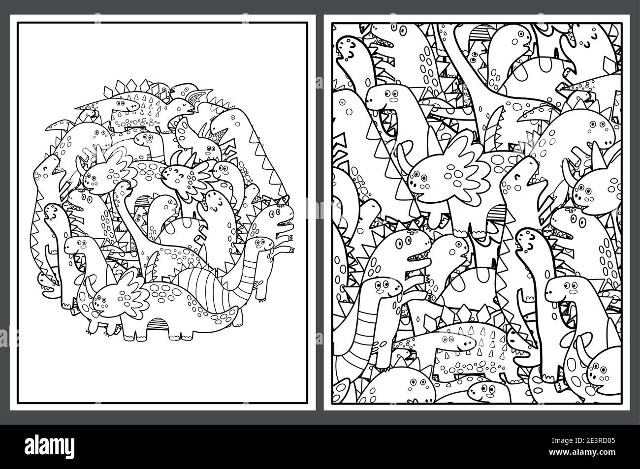 Ensemble de pages de coloriage avec de jolis dinosaures. Doodle dino animaux modèles pour livre de coloriage Illustration de Vecteur
