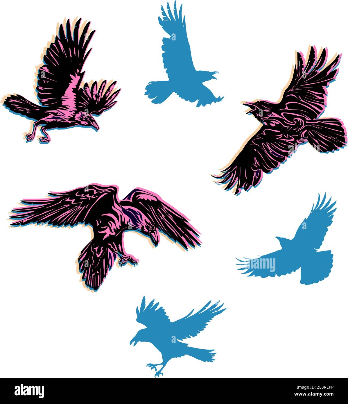 corbeau, corbeau, couleur, vol, vecteur, silhouette, image Illustration de Vecteur