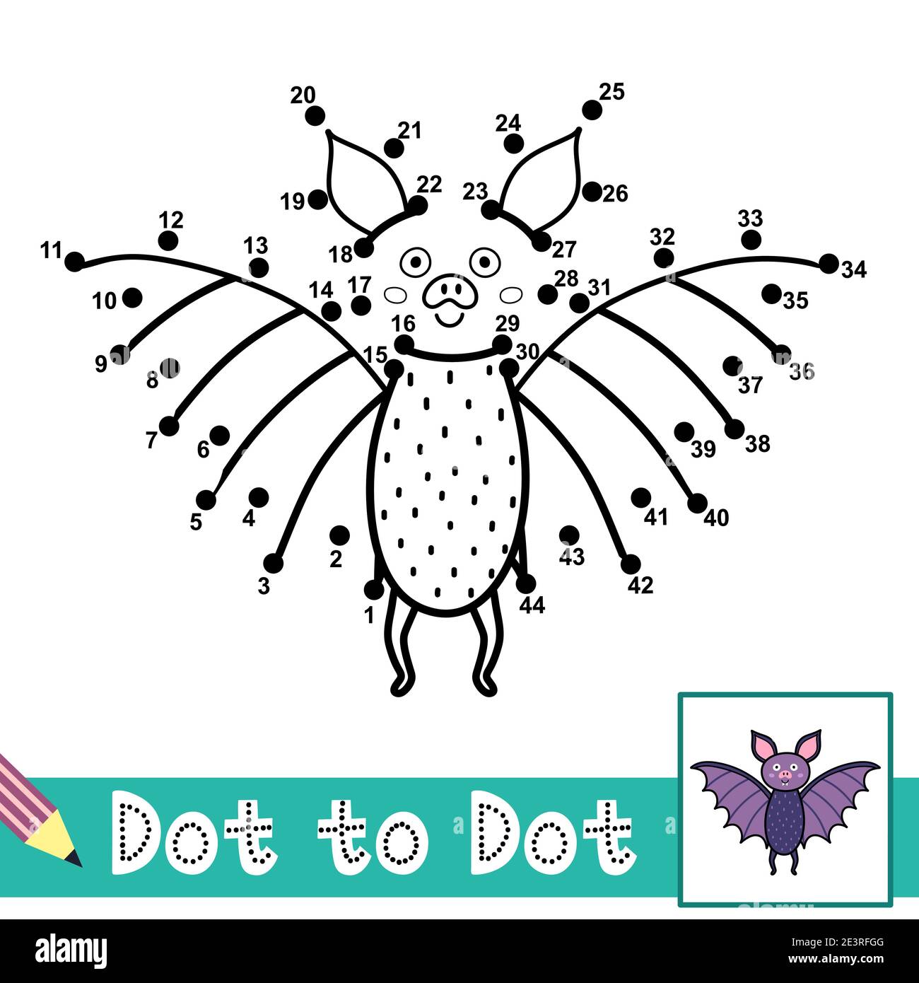 Jeu de numéros point à point avec une chauve-souris mignonne. Connectez la page d'activité Dots pour les enfants Illustration de Vecteur