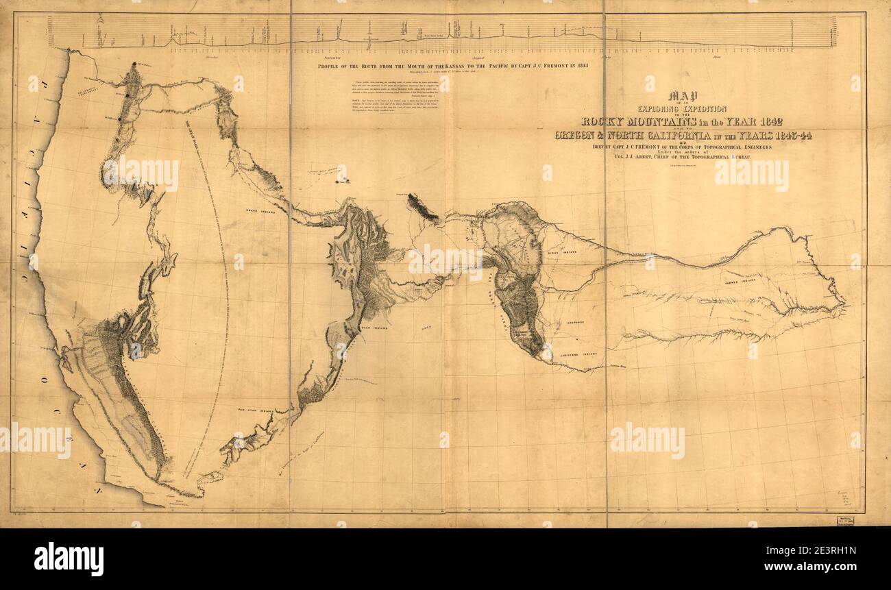 Carte d'une expédition explorant les montagnes Rocheuses à L'année 1842 et à l'Oregon et la Californie du Nord en les années 1843-44 Banque D'Images