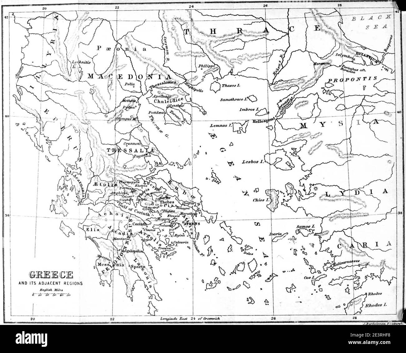 Carte de la Grèce antique. Banque D'Images
