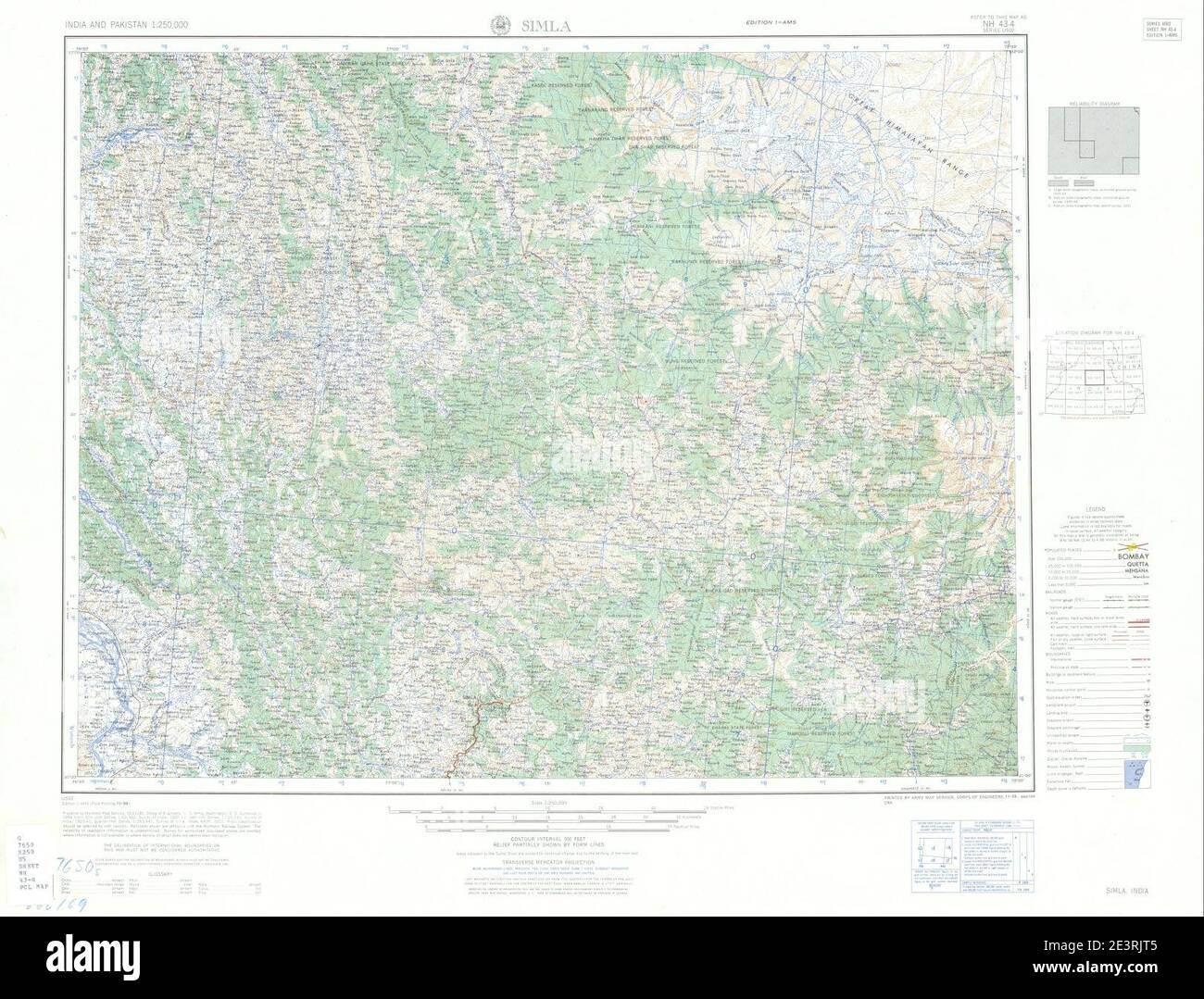 Carte Inde et Pakistan 1-250,000 Tile NH 43-4 Simla. Banque D'Images