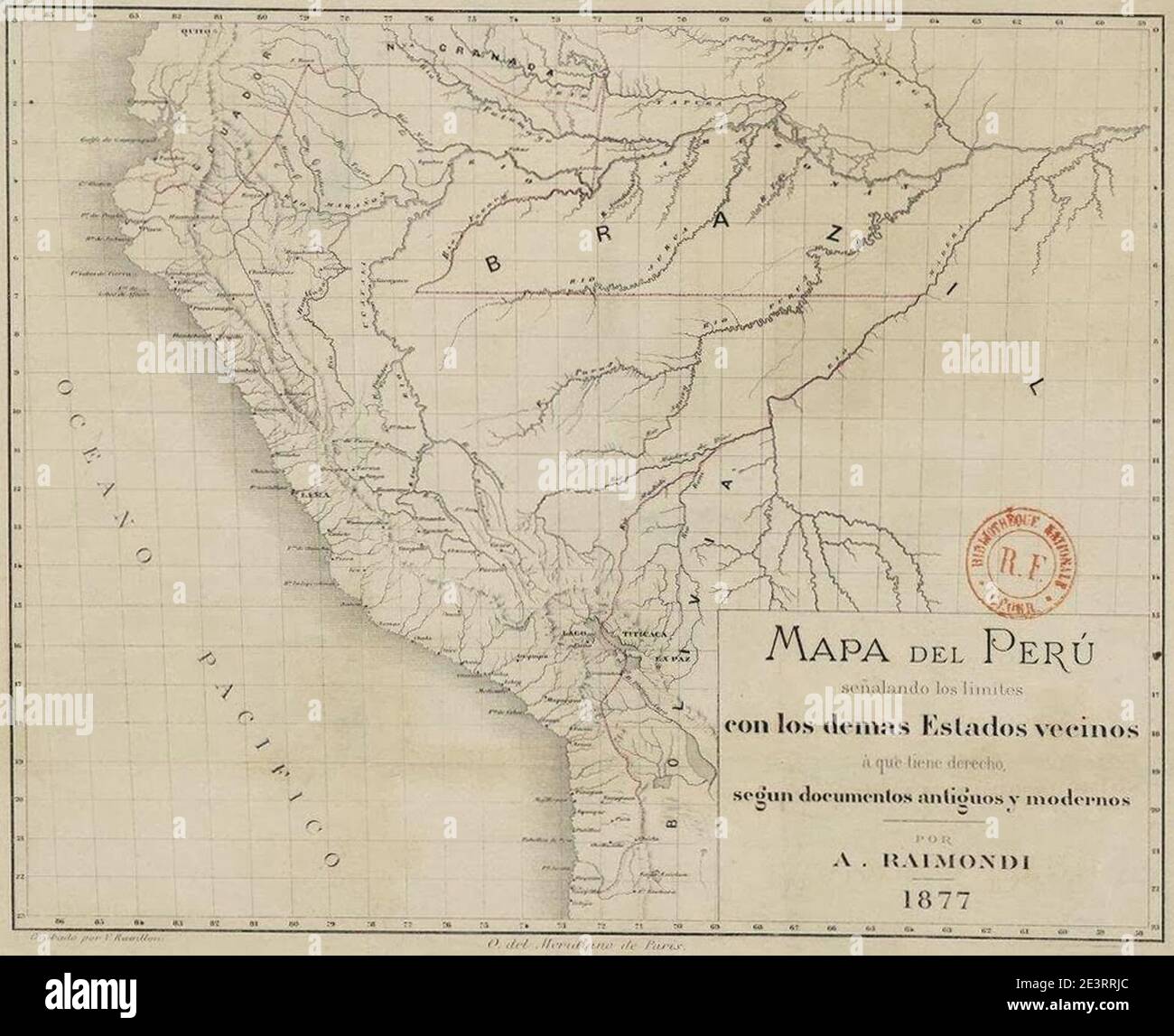 Mapa del Perú (1877). Banque D'Images