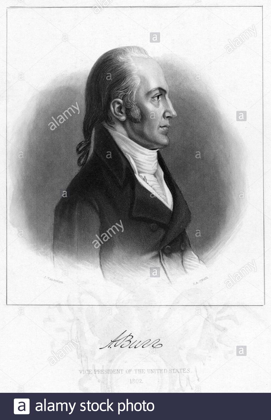 Aaron Burr Jr., de 1756 à 1836 ans, était un homme politique et un avocat américain. Il a été le troisième vice-président des États-Unis pendant le premier mandat du président Thomas Jefferson de 1801 à 1805, illustration ancienne des années 1800 Banque D'Images