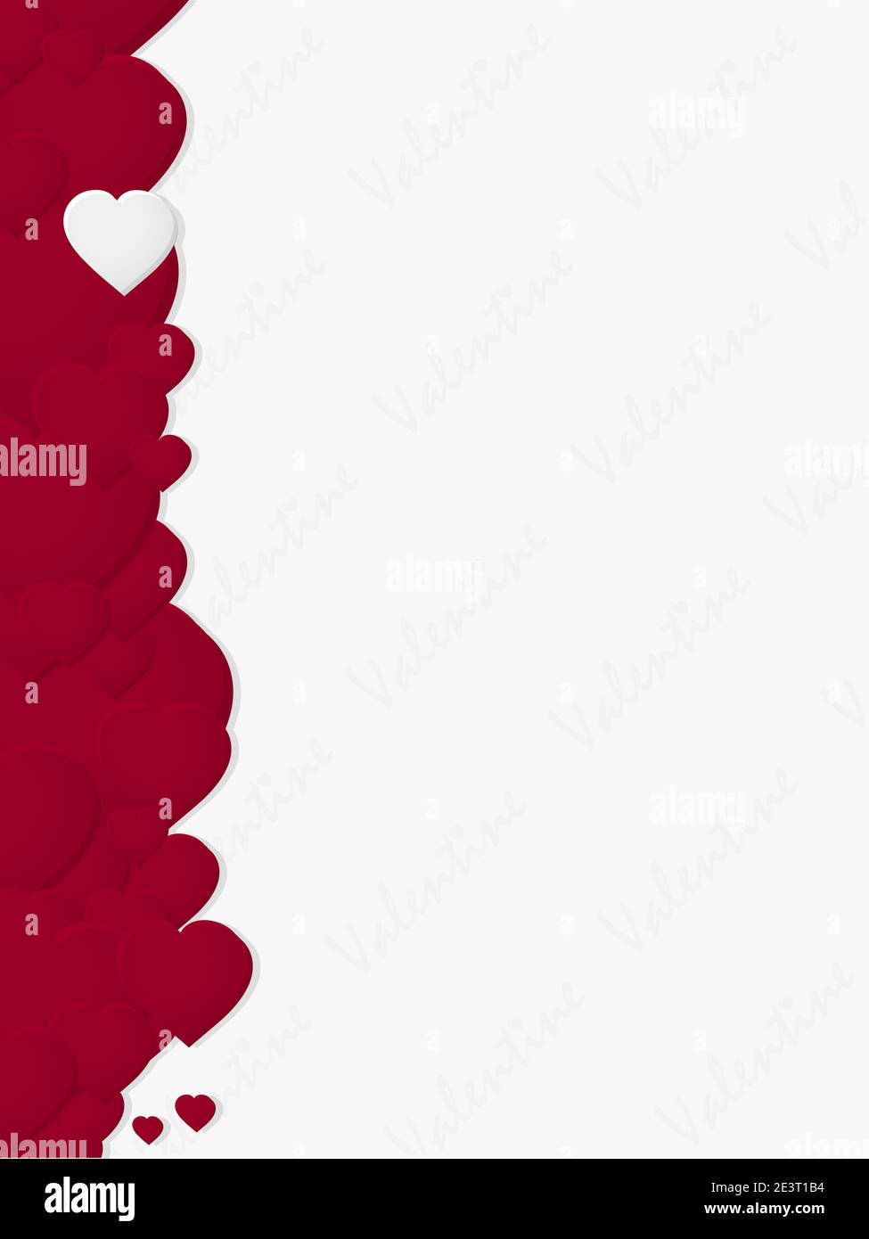 Carte de Saint-Valentin vierge avec coeurs rouges en papier Un cadre latéral et un filigrane Banque D'Images