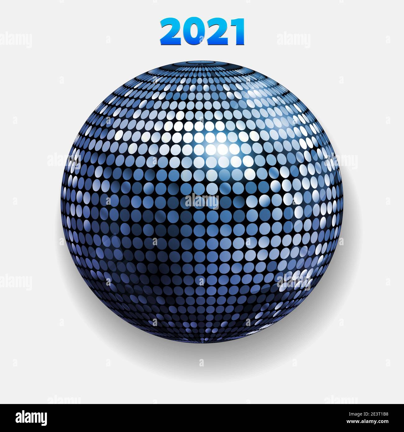 Illustration 3D de Blue Silver Disco ball avec Shadow and 2021 dégradés de bleu sur fond blanc Banque D'Images