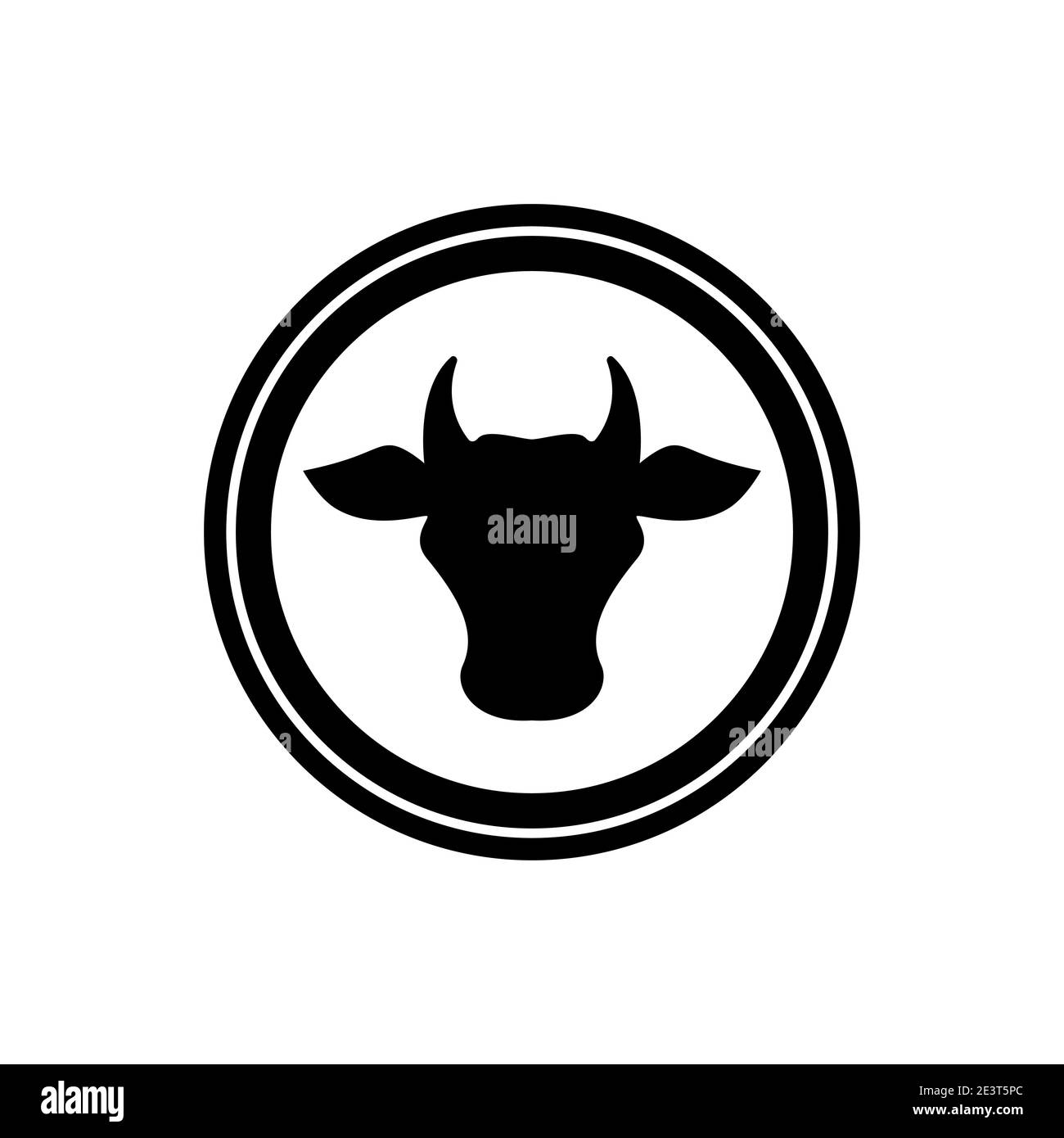 Icône de la tête de vache en cercle. Étiquette d'animal de ferme. Symbole bœuf, lait, lactose. Illustration vectorielle isolée sur blanc Illustration de Vecteur