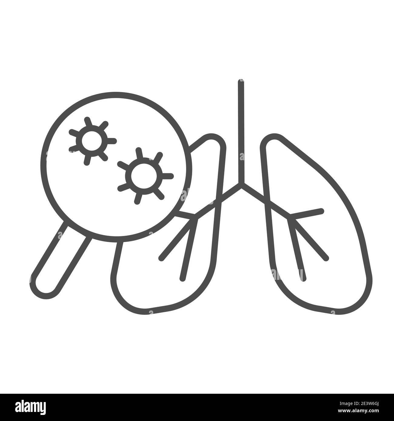 Virus et poumons infectés icône de ligne mince, coronavirus concept, bactérie de pneumonie dans le système respiratoire humain signe sur fond blanc, poumons avec Illustration de Vecteur
