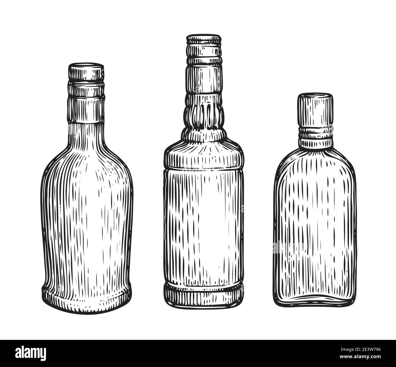 Jeu de flacons en verre. Les boissons alcoolisées croquis vintage vecteur illustration Illustration de Vecteur