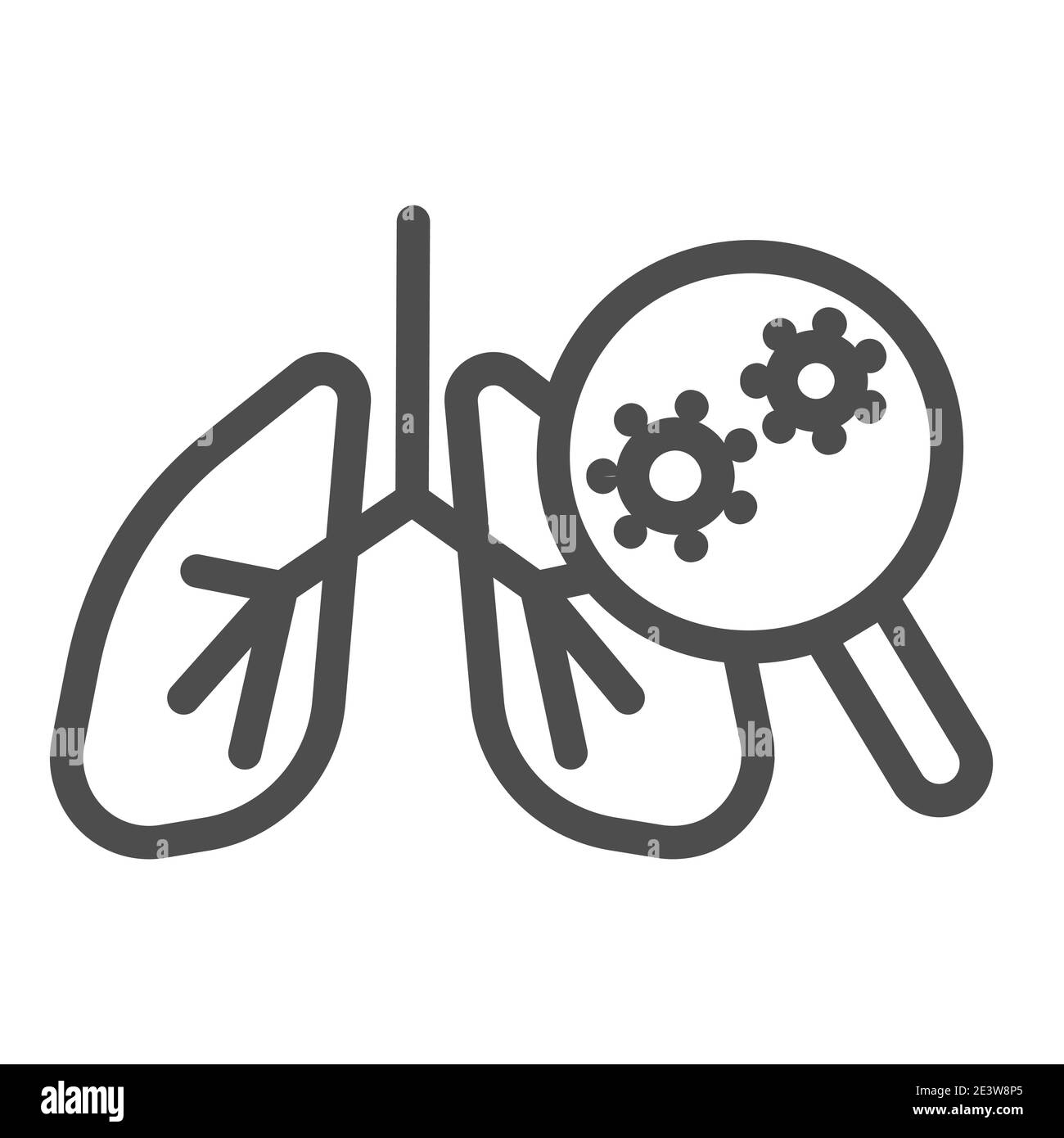 Virus et poumons infectés icône de ligne, coronavirus concept, pneumonie bactérie dans le système respiratoire humain signe sur fond blanc, poumons avec Illustration de Vecteur