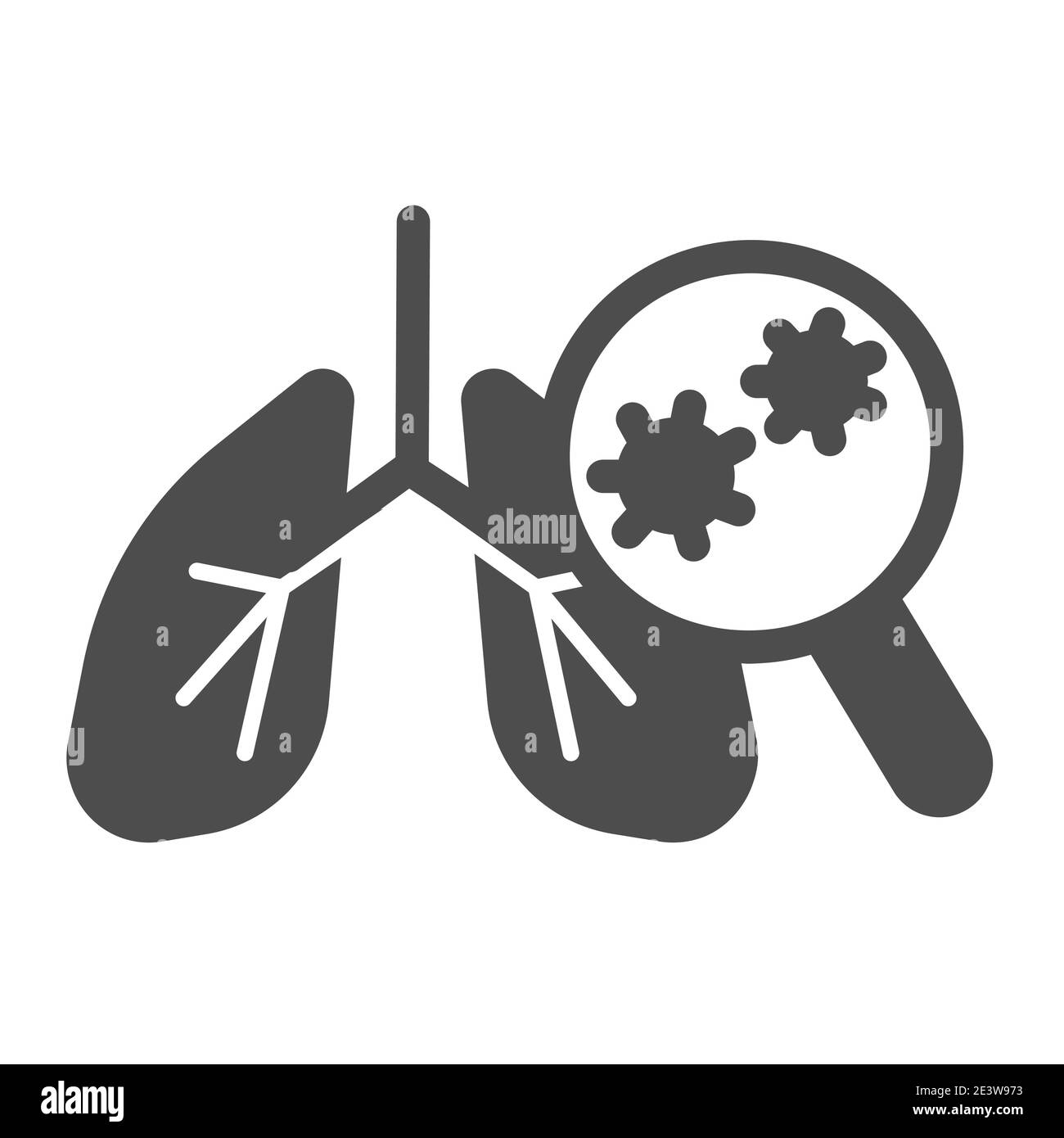 Virus et poumons infectés icône solide, concept de coronavirus, bactérie de pneumonie dans le système respiratoire humain signe sur fond blanc, poumons avec Illustration de Vecteur