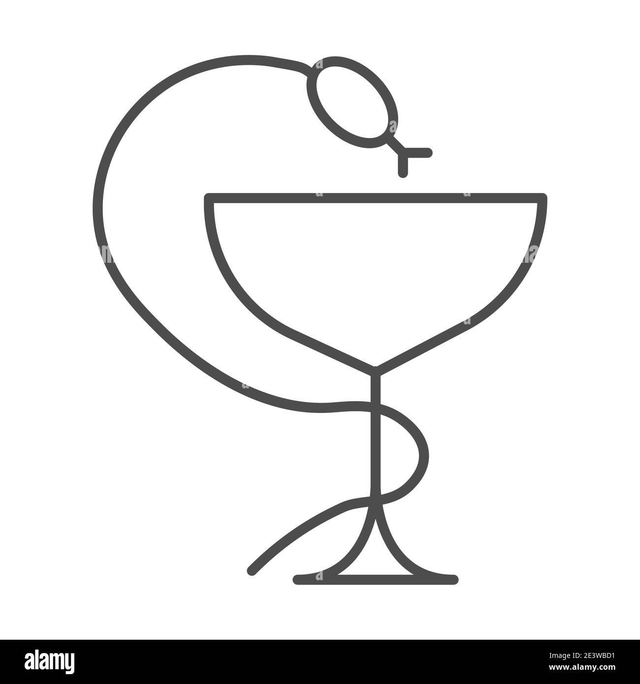Icône de ligne mince de serpent médical et de tasse, concept de médecine, symbole de pharmacie sur fond blanc, icône de serpent et de verre dans le style de contour pour le concept mobile Illustration de Vecteur