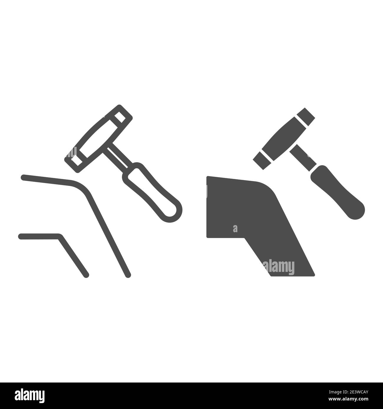 Genou humain avec ligne de marteau médical et icône solide, concept de soins de santé, vérification de la réaction du genou avec signe de marteau sur fond blanc, réflexe médical Illustration de Vecteur